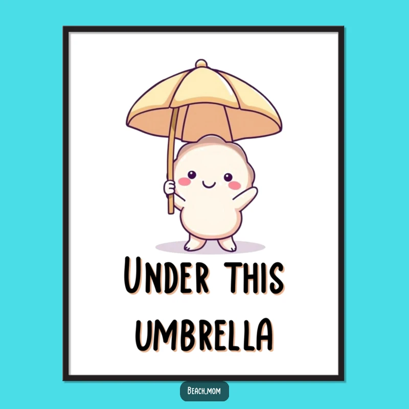 Funny Smiling Seashell Poster: Beach Umbrella Art, Quirky Coastal Decor Gift
