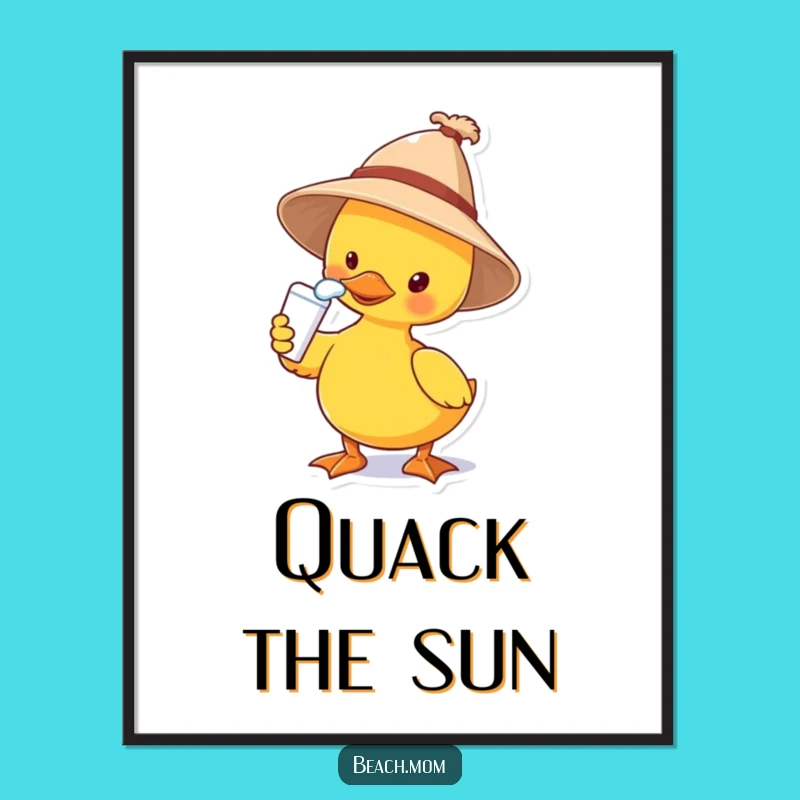 Funny Duck Sun Hat Poster: Hilarious Beach Art for Wall Decor