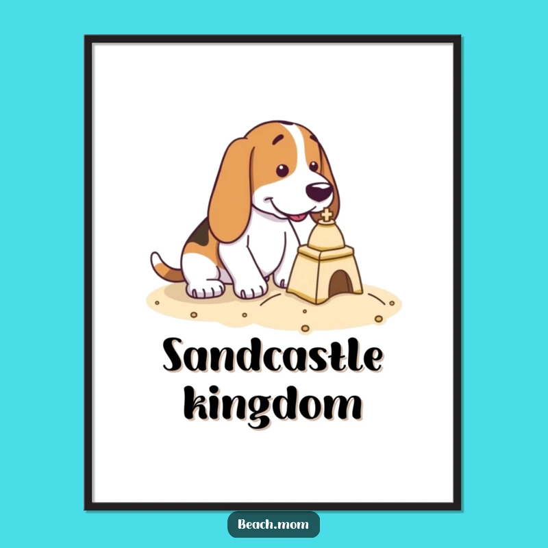 Funny Basset Hound Sandcastle Poster - Determined Beach Dweller Art Gift