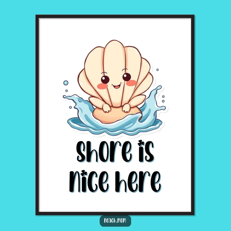 Funny Seashell Splashing Poster: Playful Ocean Character Funny Wall Art