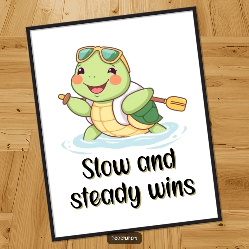 Funny Turtle Poster: A joyful turtle in a floatie paddles with enthusiasm, bringing cheerful and humorous aquatic art to any room.