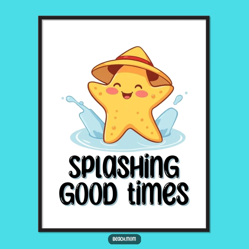 Funny Starfish Sunhat Splashing Poster - Cheerful Ocean Wall Art