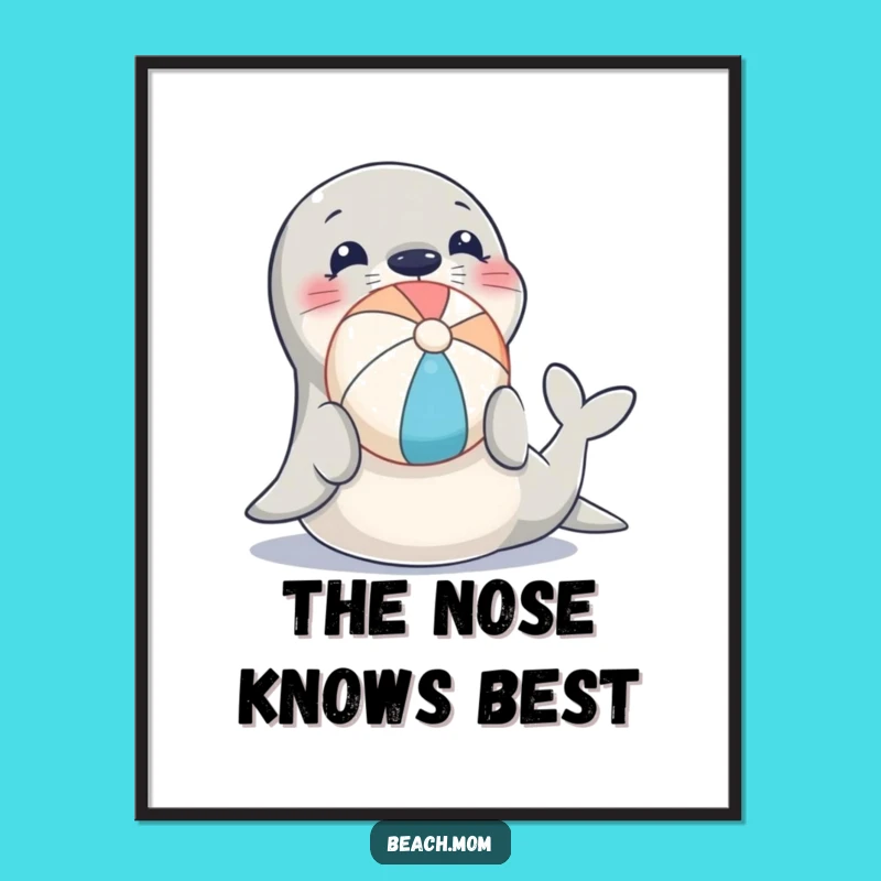 Funny Seal Poster: Vibrant Beach Ball Balancing Art Gift!
