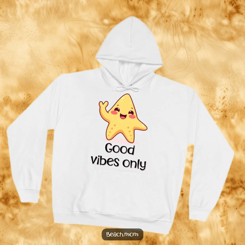 Funny starfish hoodie featuring a happy character waving a tentacle, perfect for cozy evenings and ocean-themed comfort, a humorous present.