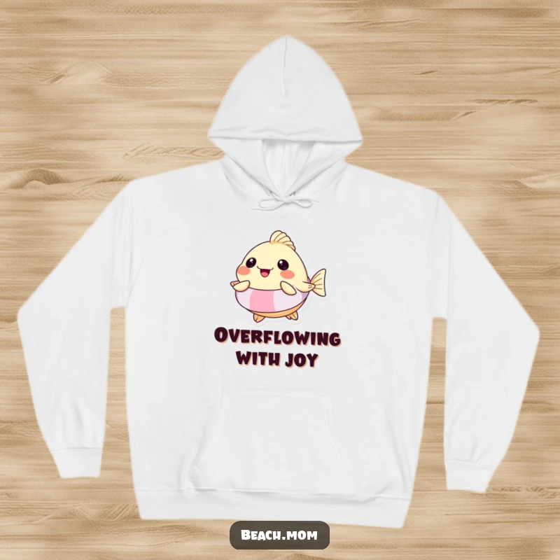 Funny Pufferfish Floatie Hoodie: A warm hoodie featuring a pufferfish in a floatie, hilariously inflated with joy.