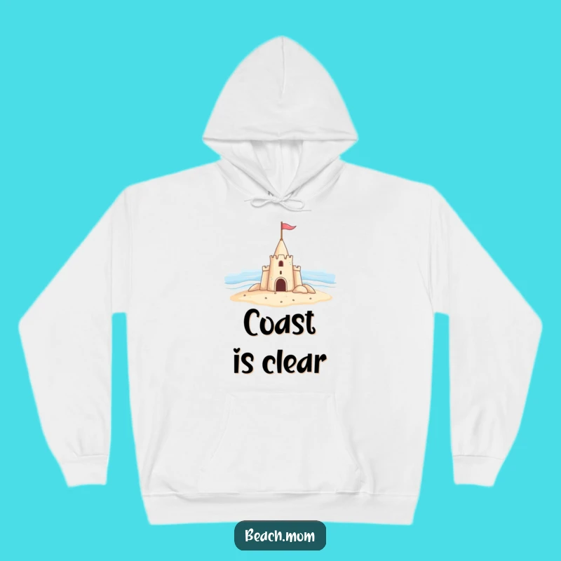 Funny Sandcastle Hoodie: Cheerful Castle Waving Flag at Ocean