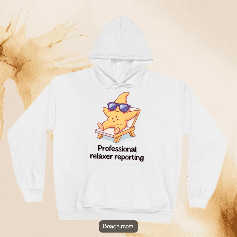 Funny Starfish Lounger Hoodie: Cozy sweatshirt featuring a starfish in sunglasses on a lounge chair, perfect for funny, relaxed beach vibes.