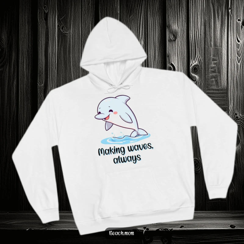 Funny Dolphin Hoodie: A playful dolphin leaps from the water with a big grin, cozy fun.