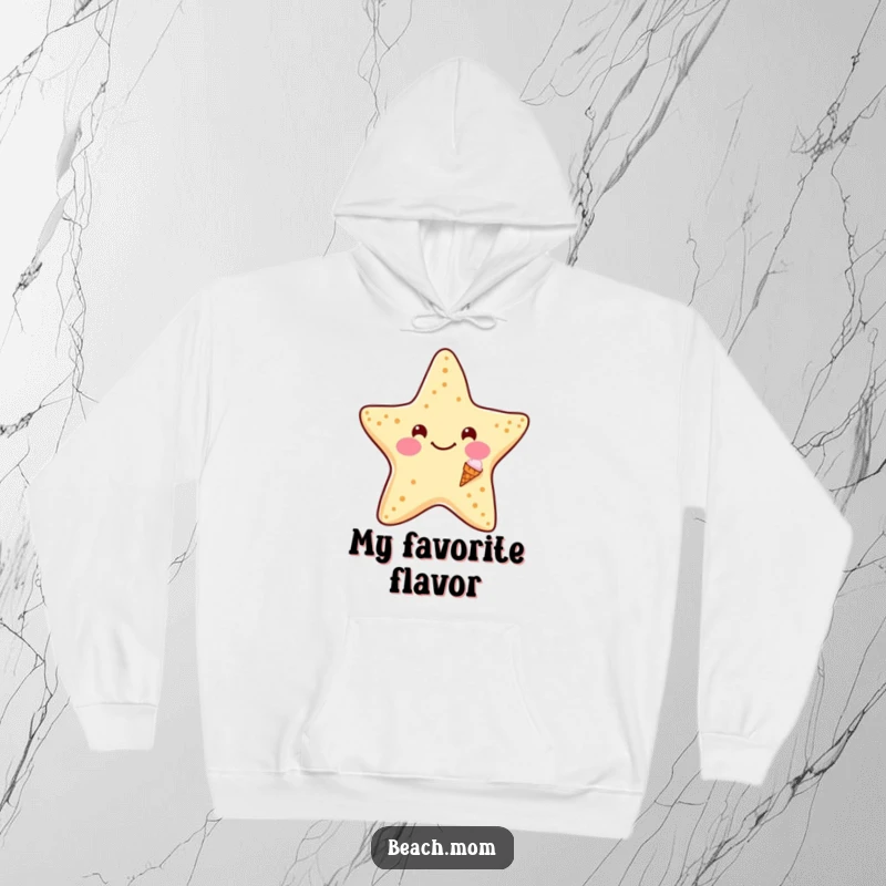 Funny Starfish Ice Cream Hoodie: A warm hoodie featuring a smiling starfish with a tiny ice cream cone, perfect for funny sweet moments.
