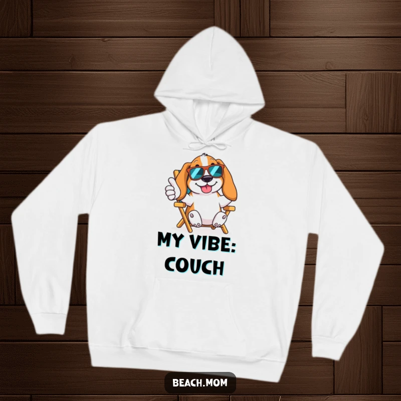 Funny Basset Hound hoodie with a dog in sunglasses giving a thumbs up from a beach chair, embodying ultimate cool and comfort.