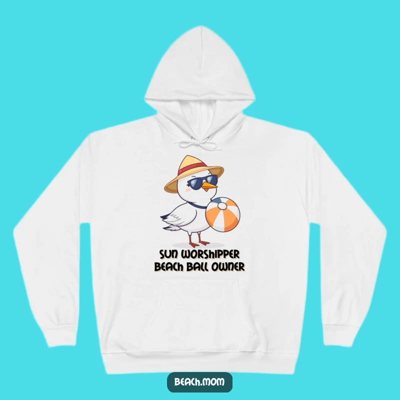 Funny Seagull Beach Ball Hoodie - Cozy Sun Hat Sunglasses Sweatshirt Gift