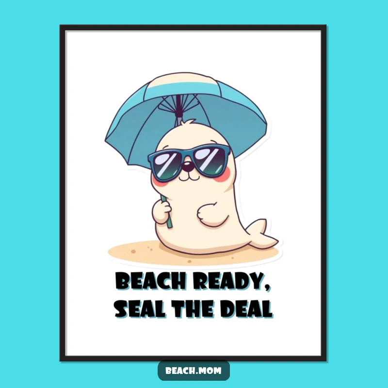 Free Printable Wall Art: Kawaii Seal Beach Scene - Cool Coastal Decor