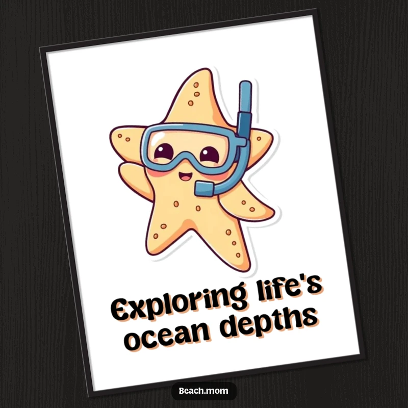 Funny Free Printable Wall Art: A starfish wearing a tiny snorkel dips its arm, creating a playful underwater scene.