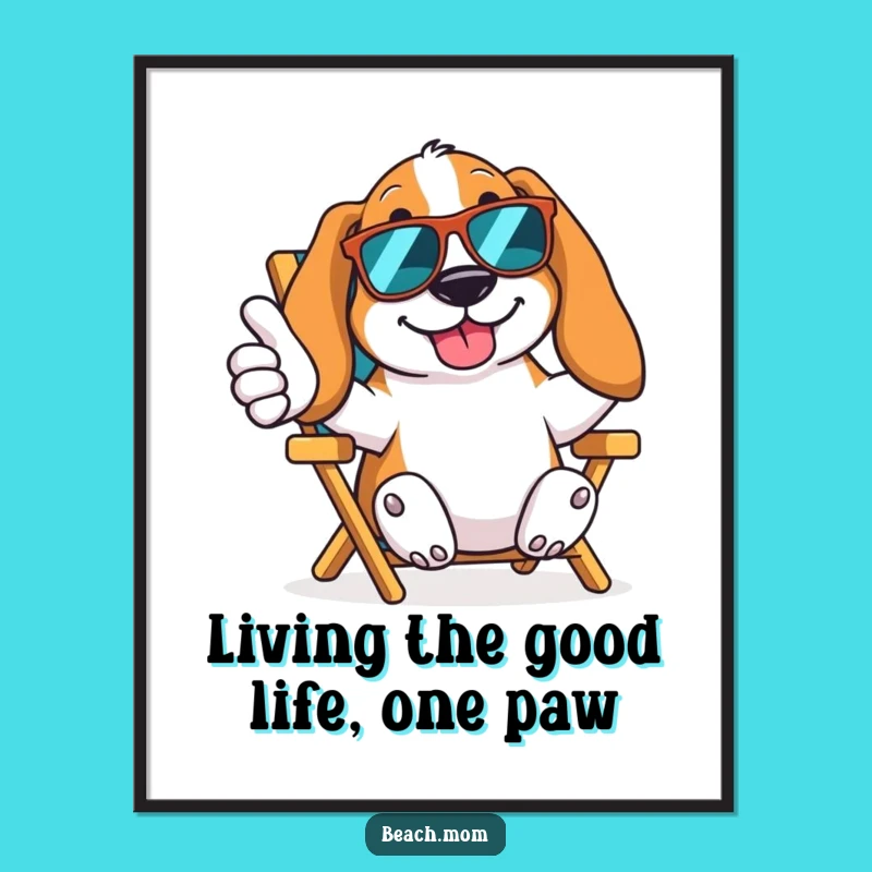Free Printable Wall Art: Cool Basset Hound Thumbs Up, Chill Beach Doggy Download