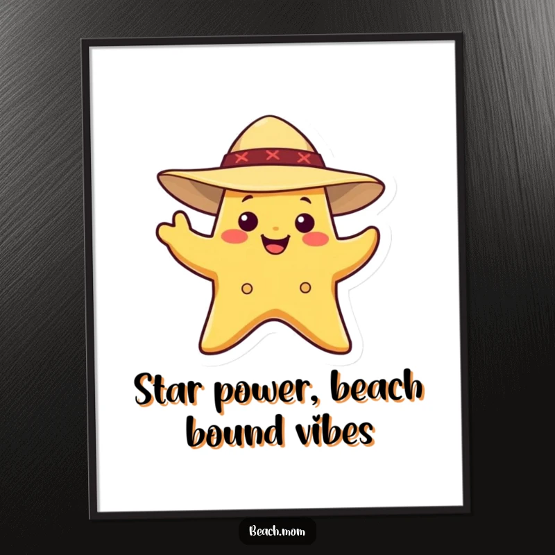 Funny Free Printable Wall Art: A smiling starfish character wearing a sun hat, waving cheerfully, bringing coastal charm.