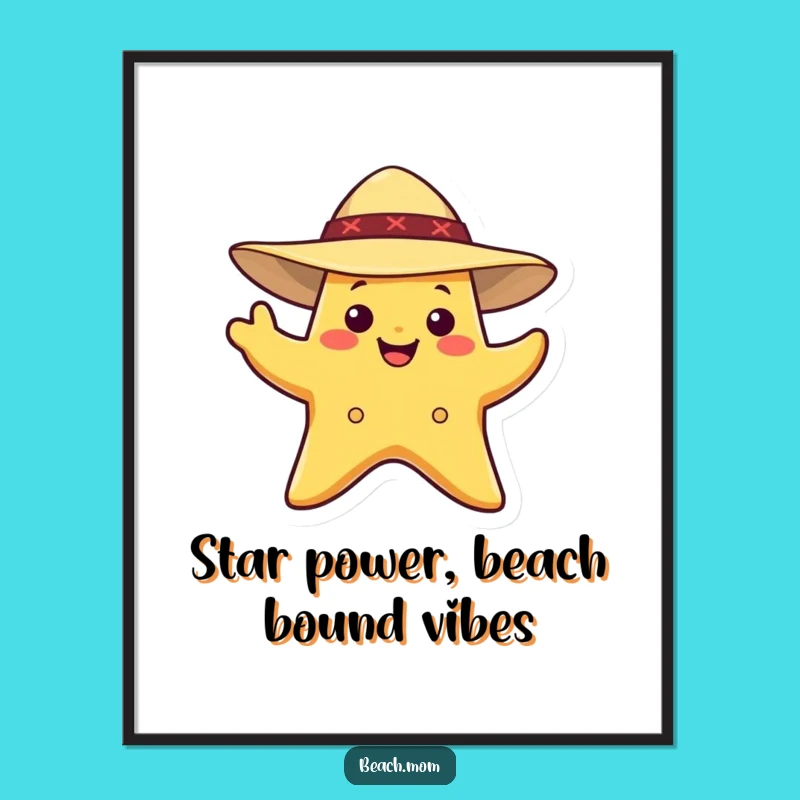 Free Printable Wall Art: Smiling Starfish with Sun Hat Waving Downloadable Decor