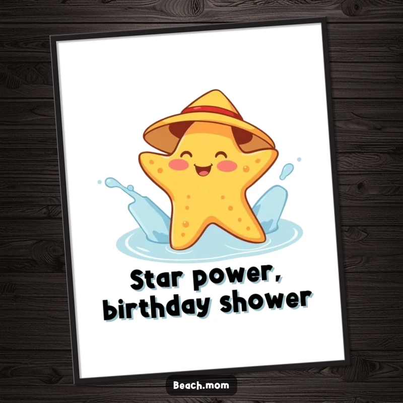 Funny Free Printable Wall Art: A cheerful starfish wearing a sunhat as it playfully splashes water.