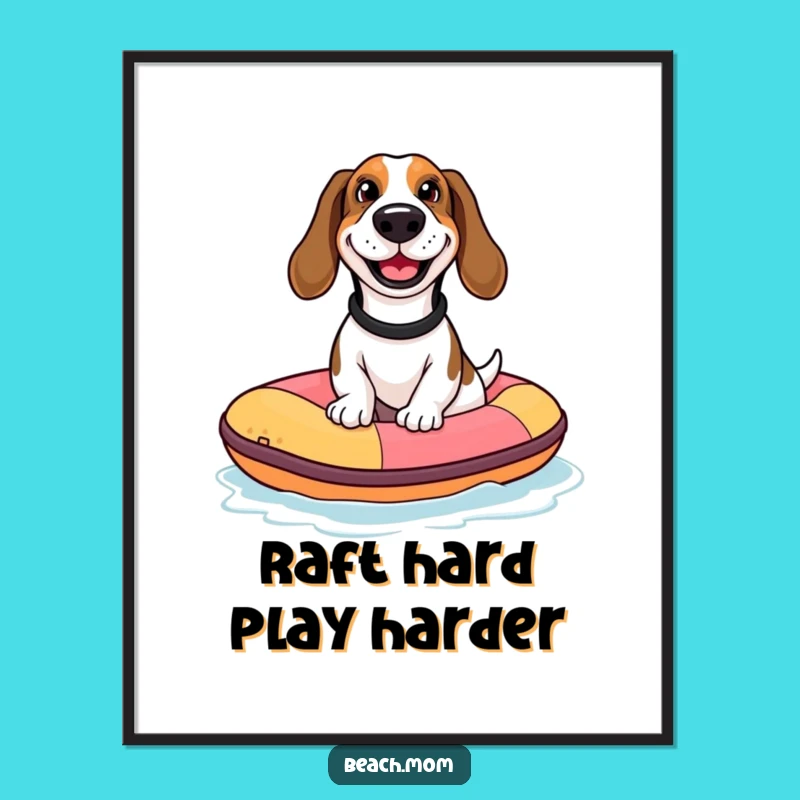 Funny Free Printable Wall Art: Basset Hound Raft Adventure Downloadable Decor