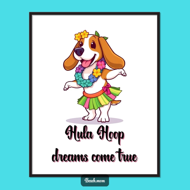 Funny Free Printable Basset Hound Wall Art: Hula Dancing Dog Downloadable Decor