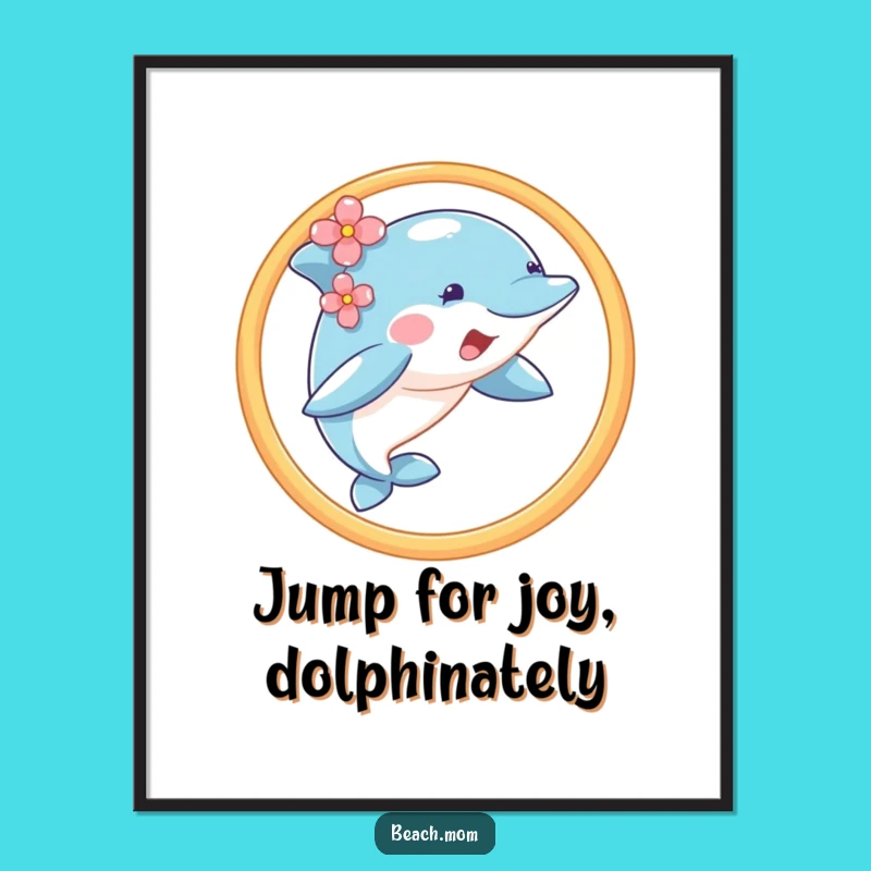 Playful Dolphin Art Free Printable: Hoop Jump Downloadable Decor