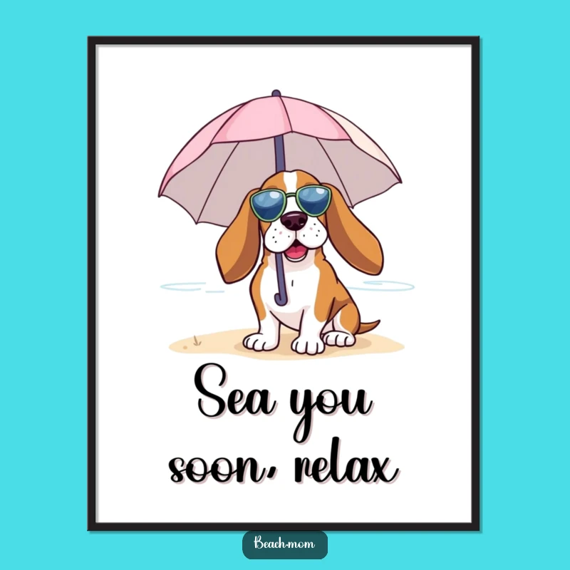 Chill Vibes Free Printable Basset Hound Wall Art: Beach Scene Downloadable Decor