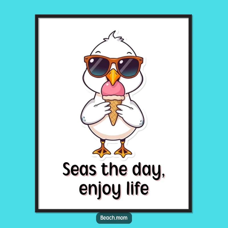 Funny Free Printable Wall Art: Cool Seagull Ice Cream Downloadable Art Gift