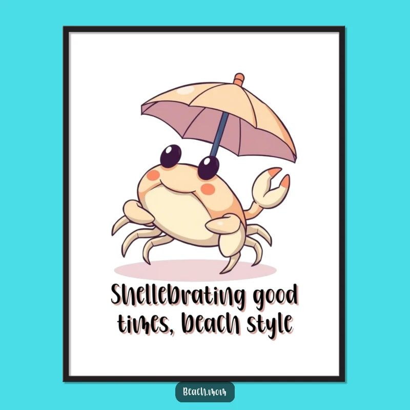 Free Printable Wall Art: Funny Crab with Umbrella - Humorous Downloadable Decor