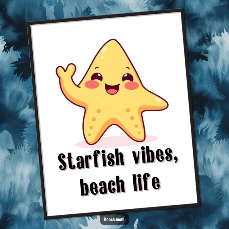 Funny Free Printable Wall Art: A happy starfish doing a joyful little wave with a tentacle, bringing aquatic cheer.
