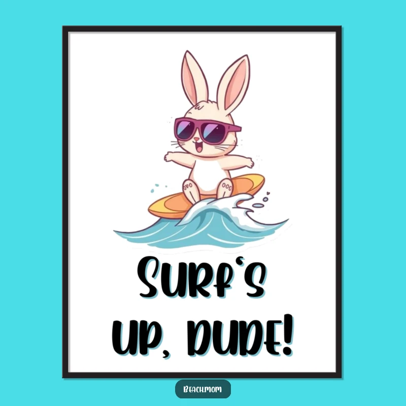 Free Printable Surfing Bunny Wall Art: Funny Animal Decor Downloadable Art