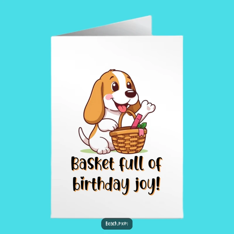 Picnic Ready Free Printable Basset Hound Birthday Card: Cheerful Downloadable Gift