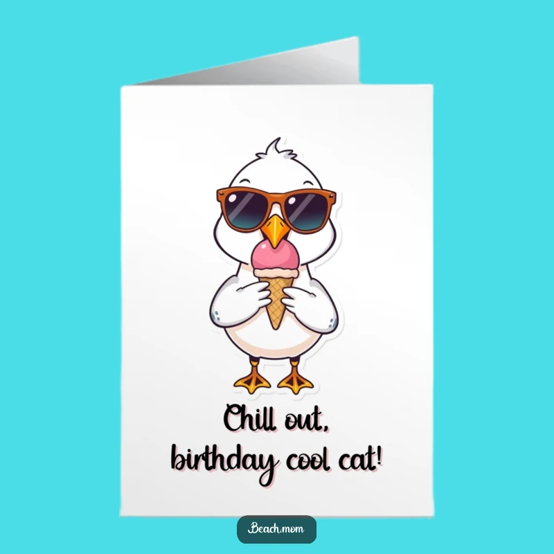 Free Printable Birthday Card: Cool Seagull Ice Cream Funny Downloadable Gift