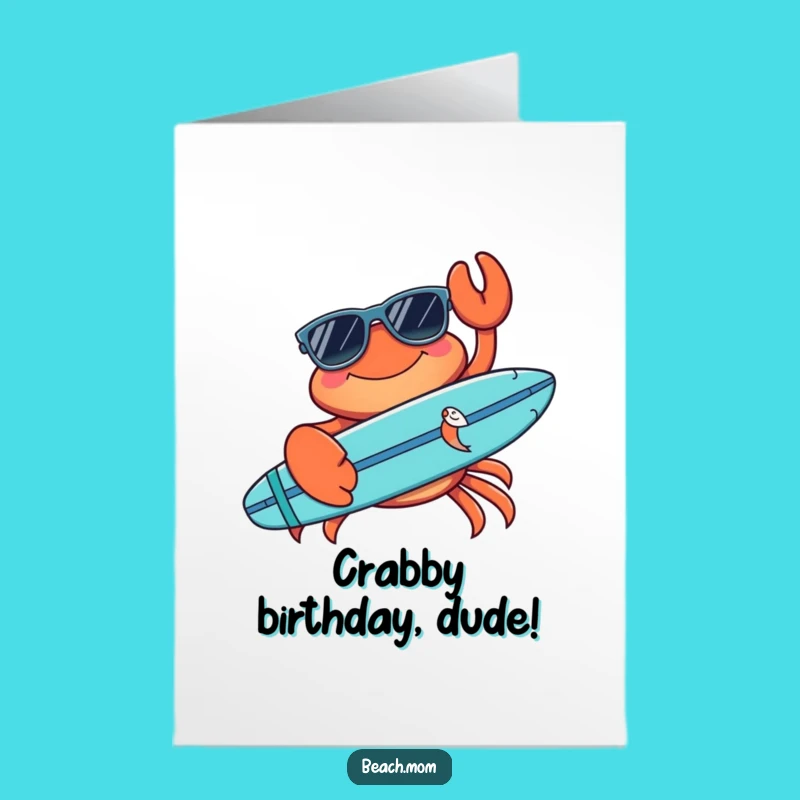 Free Printable Birthday Card: Cool Crab Surfer, Funny Downloadable Gift