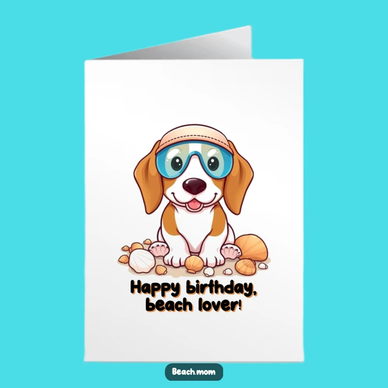 Free Printable Birthday Card: Funny Basset Hound Seashell Hunt Downloadable Gift