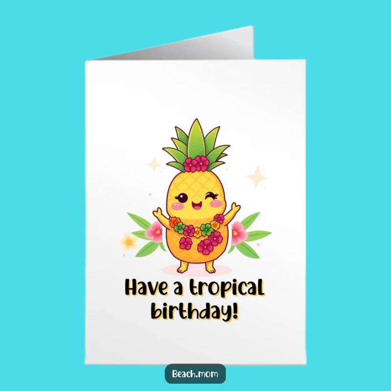 Free Printable Kawaii Pineapple Birthday Card - Funny Downloadable Tropical Fun Gift