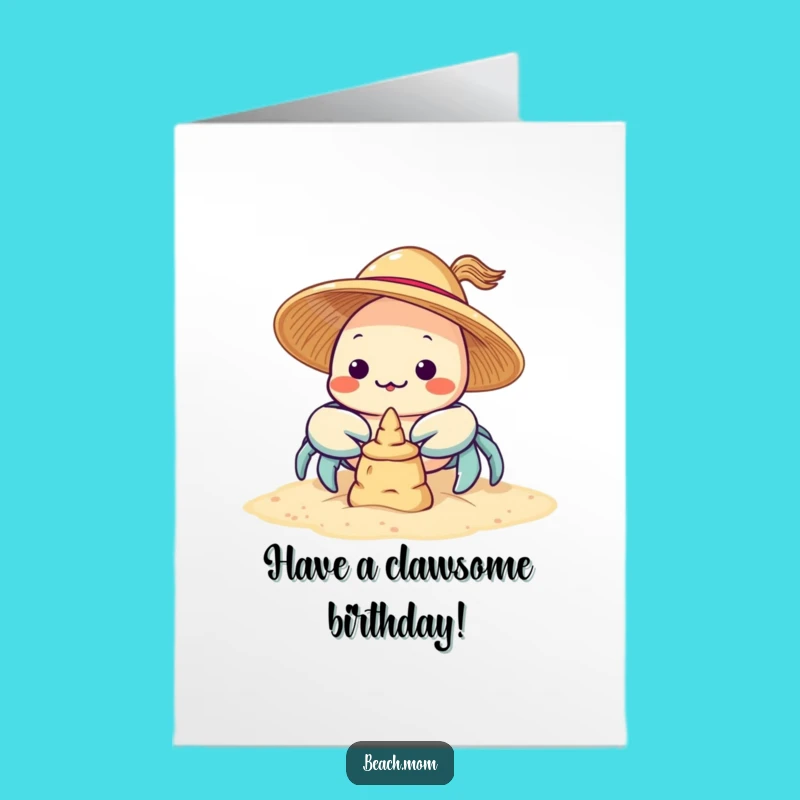 Kawaii Crab Birthday Card Free Printable: Funny Sun Hat Character Downloadable Gift