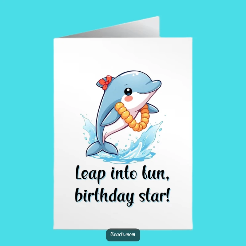 Free Printable Dolphin Birthday Card: Funny Leaping Lei Greeting for Instant Fun