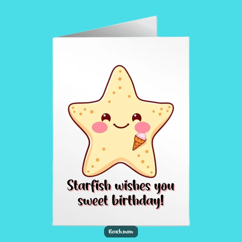 Free Printable Birthday Card: Sweet Starfish Ice Cream, Funny Downloadable Gift