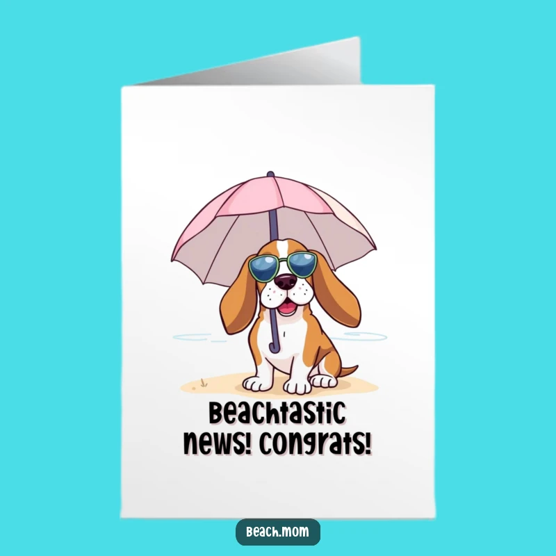 Cool Free Printable Basset Hound Congrats Card: Beach Vibe Downloadable Gift