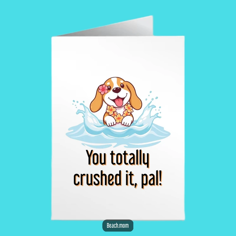 Free Printable Congratulations Card: Basset Hound Lei Splash - Funny Downloadable Gift