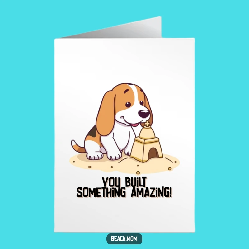 Free Printable Congrats Card - Determined Basset Hound Sandcastle Builder Downloadable