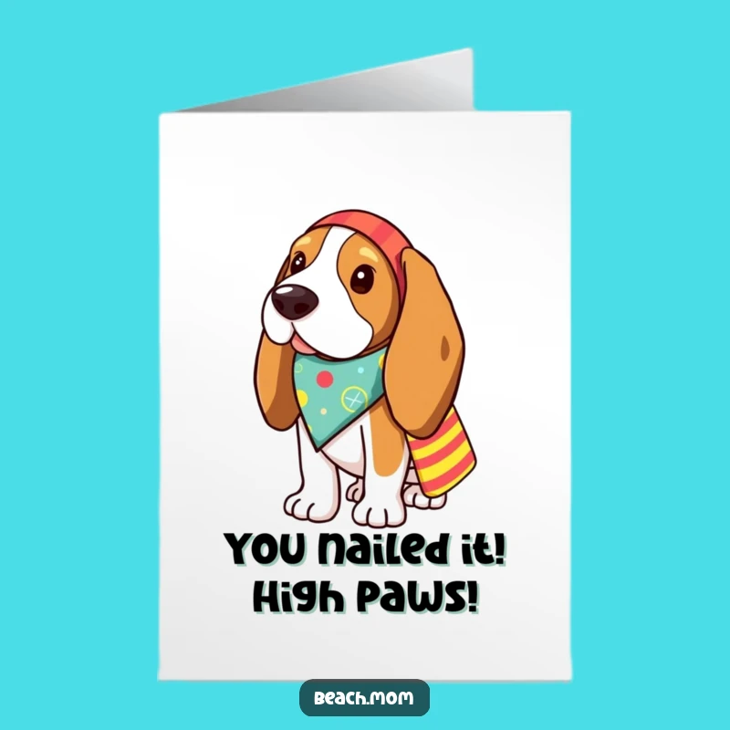 Free Printable Congrats Card: Funny Basset Hound Beach Duo Downloadable Gift