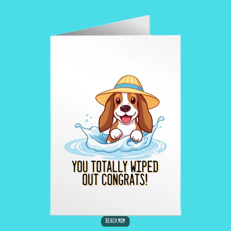 Free Printable Congrats Card: Happy Basset Hound Splashing, Celebratory Dog DIY Download