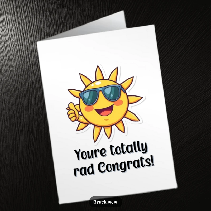 Funny Free Printable Congrats Card: A smiling sun character in sunglasses gives a positive thumbs up gesture.