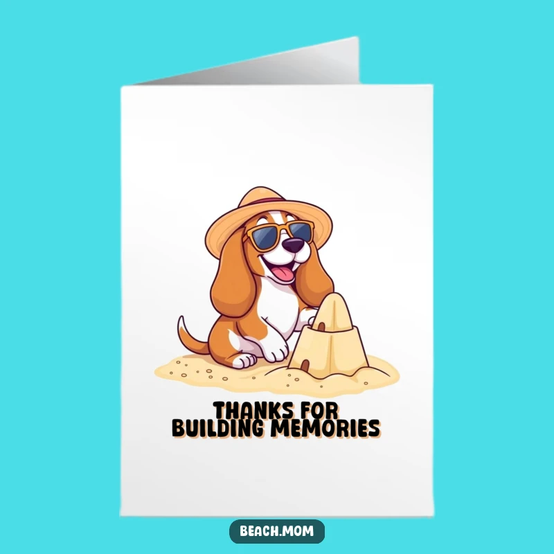 Free Printable Basset Hound Beach Thank You Card: Funny Pup Sandcastle