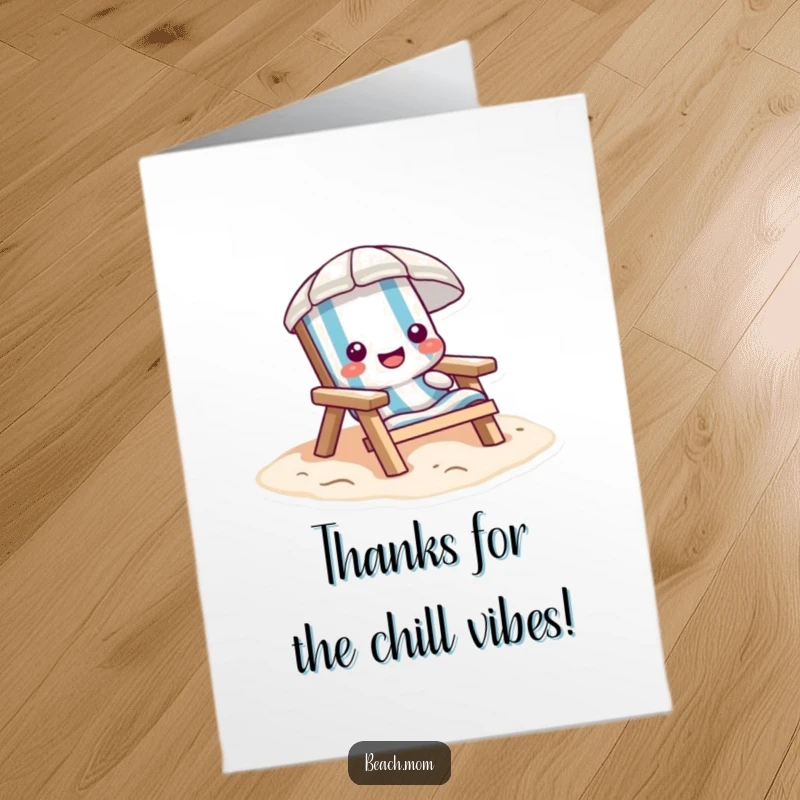 Funny Free Printable Thank You Card: A happy beach chair character sinking into soft sand, offering thanks.