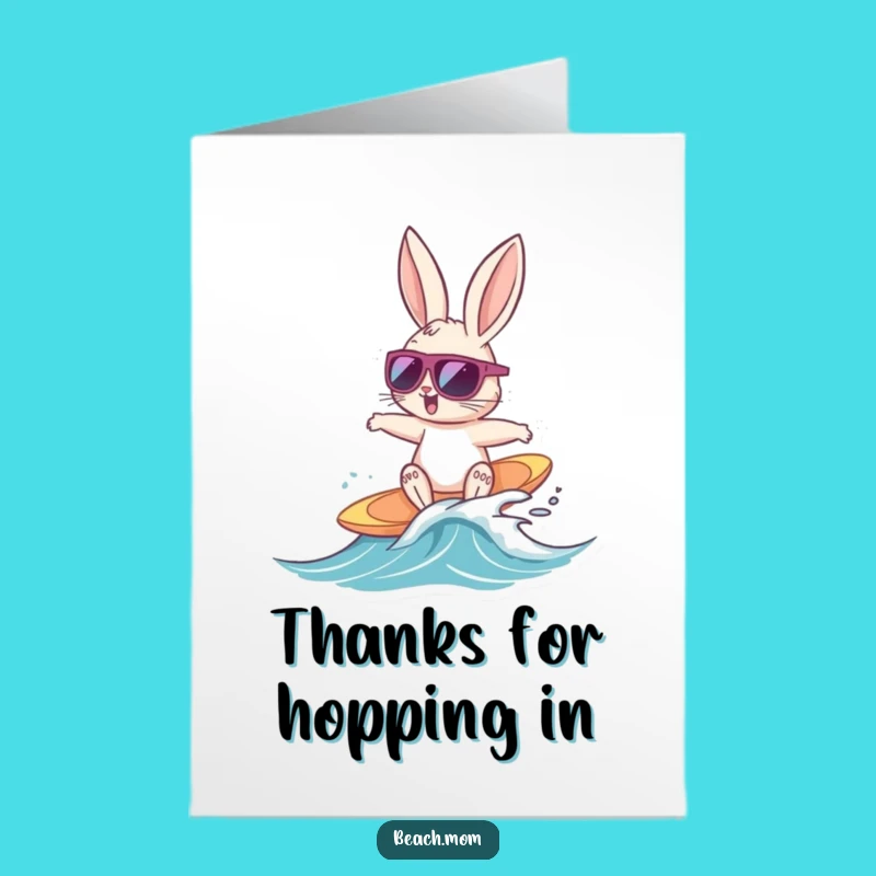 Free Printable Surfing Bunny Thank You Card: Funny Animal Downloadable Gift