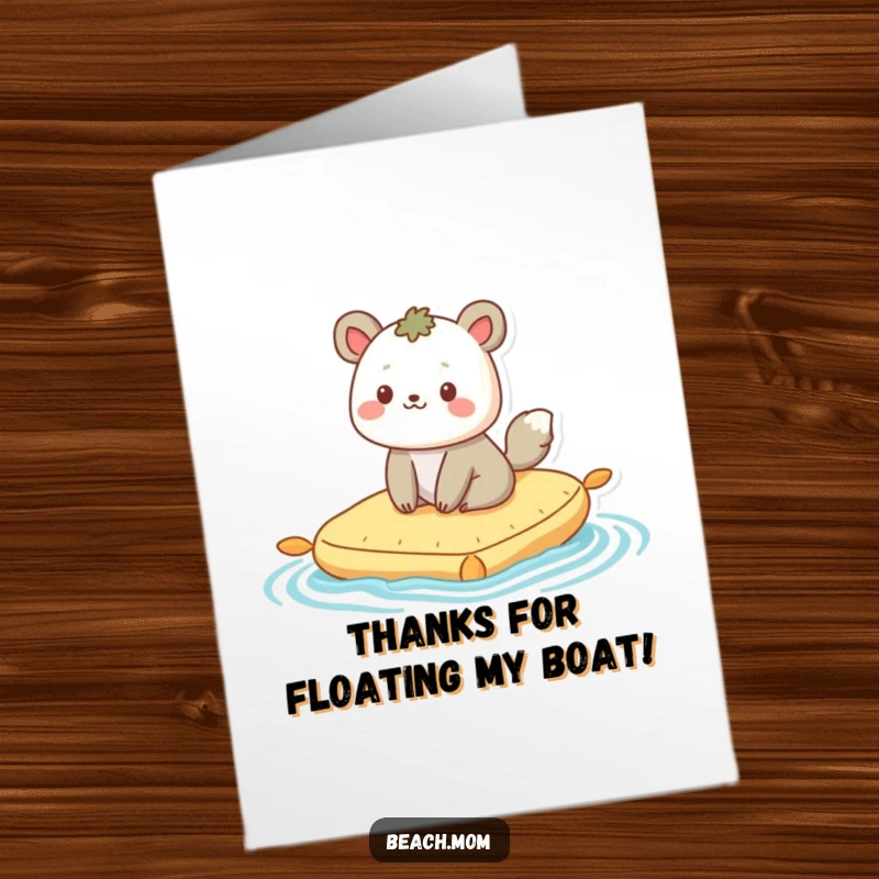 Funny Free Printable Thank You Card: Happy animal relaxing on a raft, bobbing gently. Chill DIY thank you.