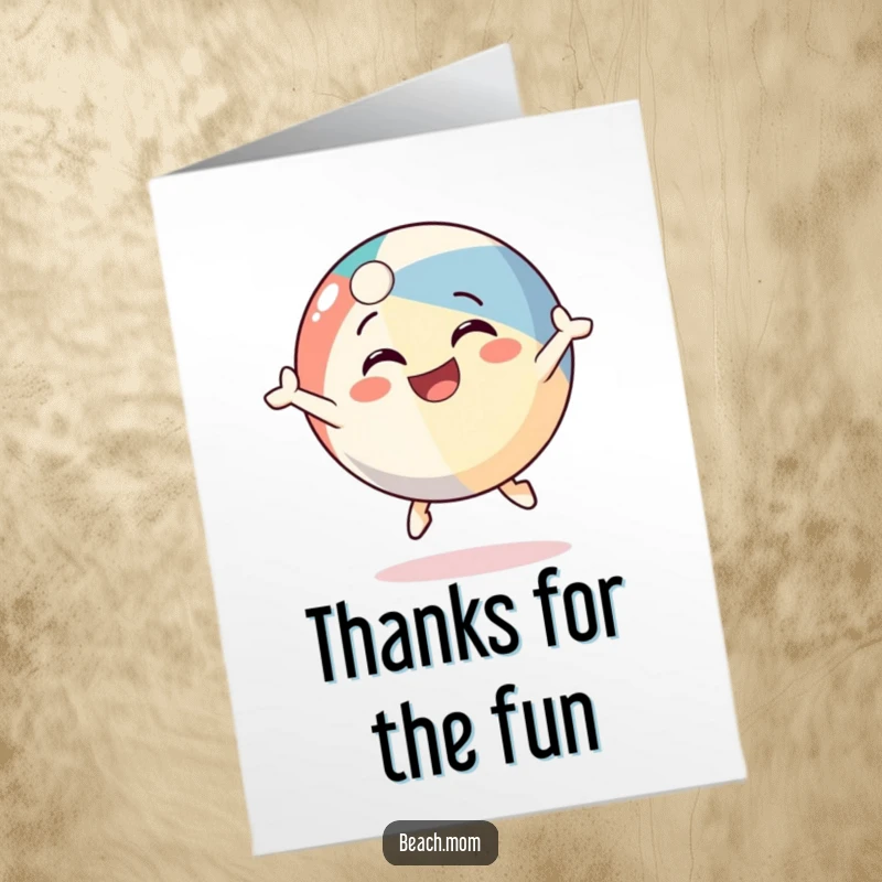 Funny Free Printable Thank You Card: A beach ball character smiling widely while bouncing, saying thanks.