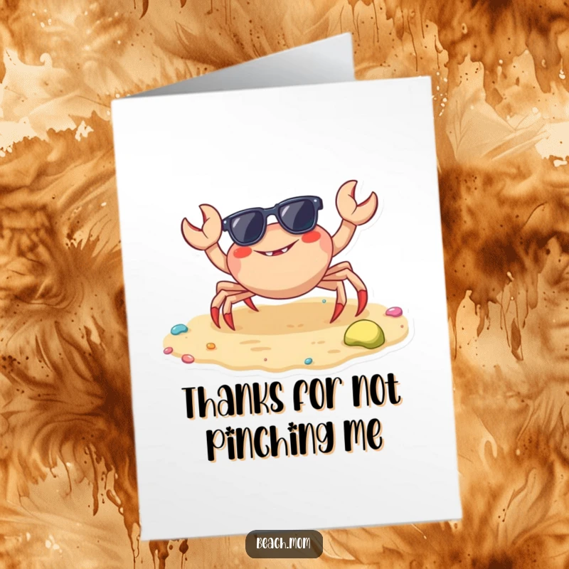 Funny Free Printable Thank You Card: A cheerful crab in sunglasses sends thanks across sandy shores, a great DIY.