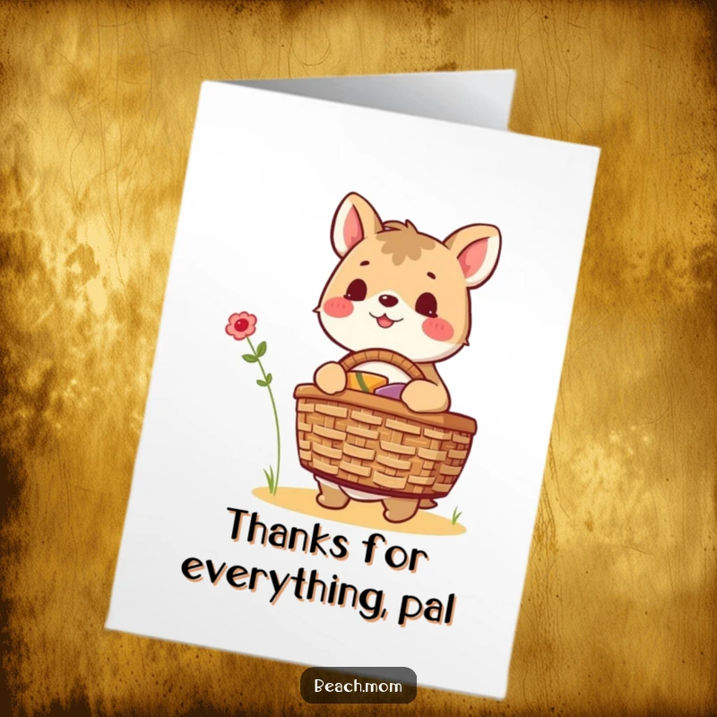 Funny Free Printable thank you card with an excited animal character packing a picnic basket, conveying heartfelt appreciation.